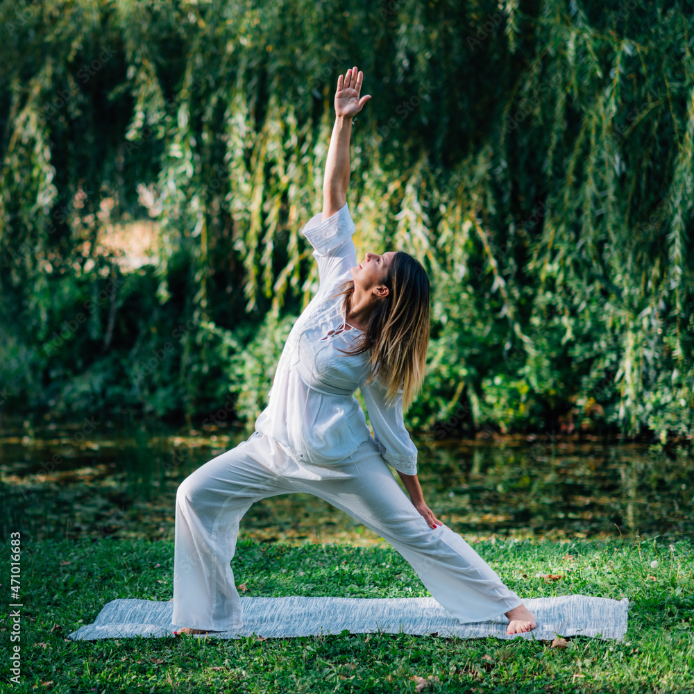 Yoga in Nature, Peaceful Warrior Pose.