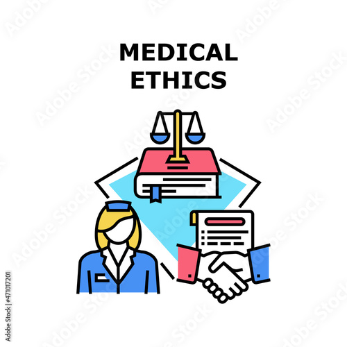 Medical Ethics Vector Icon Concept. Medical Ethics And Trust, Analyzing Practice Of Clinical Medicine And Related Scientific Research. Worker Professional Occupation Color Illustration