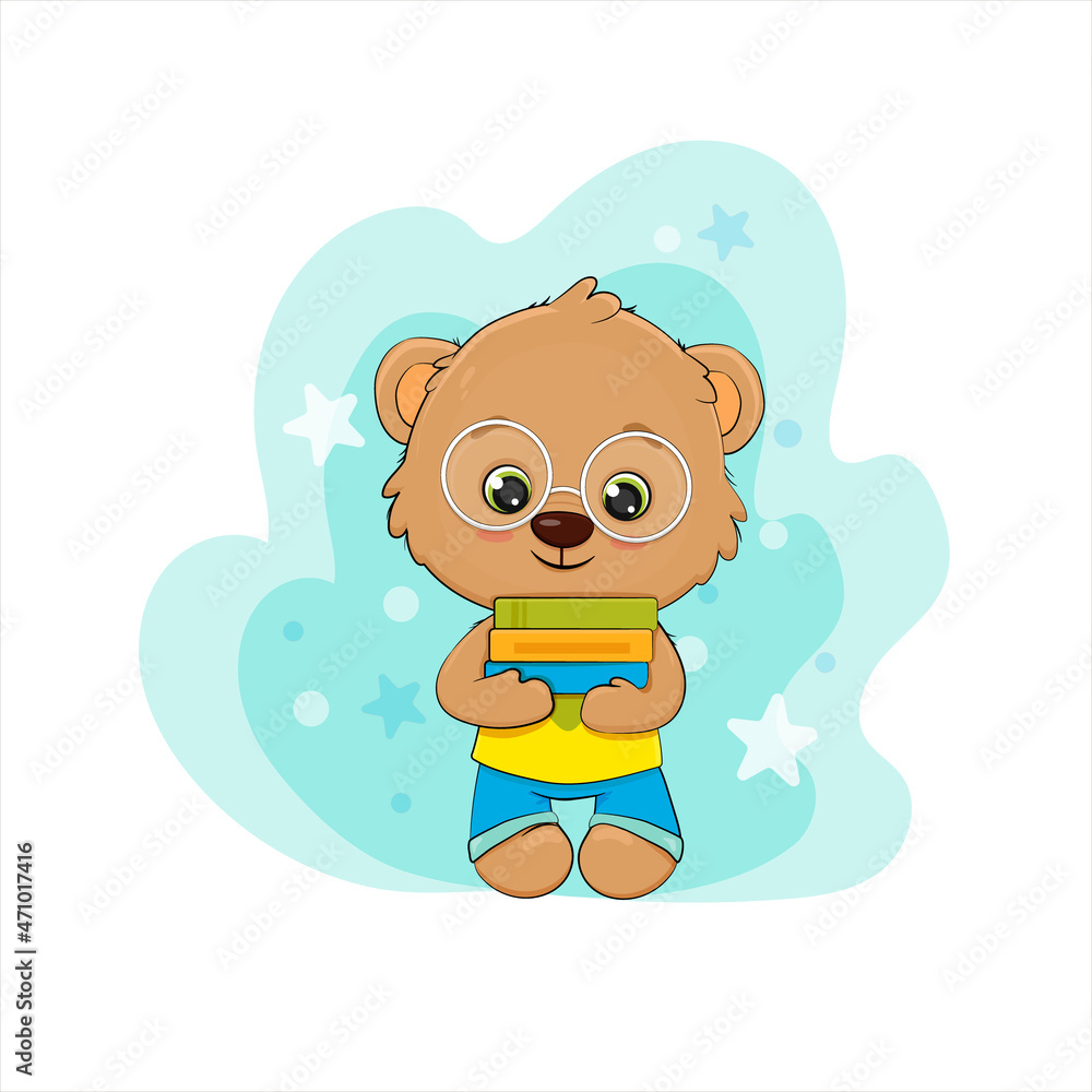 Fototapeta premium Cute cartoon teddy bear with books