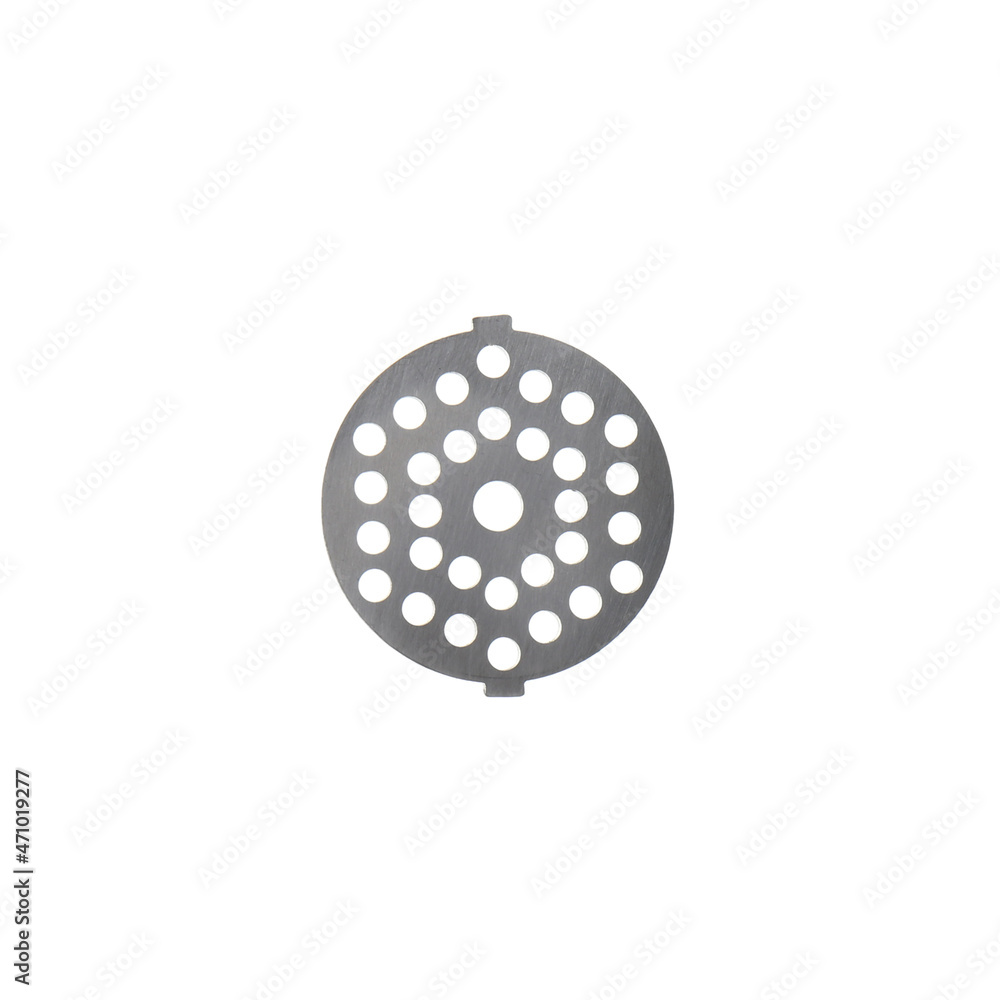 Metal grinding plate for meat grinder isolated on white Metal grinding plate for meat grinder isolated on white