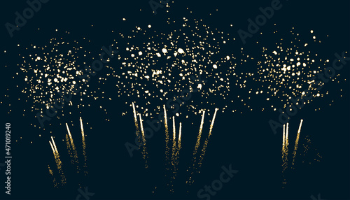 Beautiful bursting firework with brightly shining sparks at night sky. Vector illustration