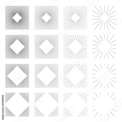 Free Download Set of Vintage Square Sunbursts in Different Shapes. Trendy Hand Drawn Retro Bursting Rays Design Element. Hipster Vector illustrations - GFXLoad