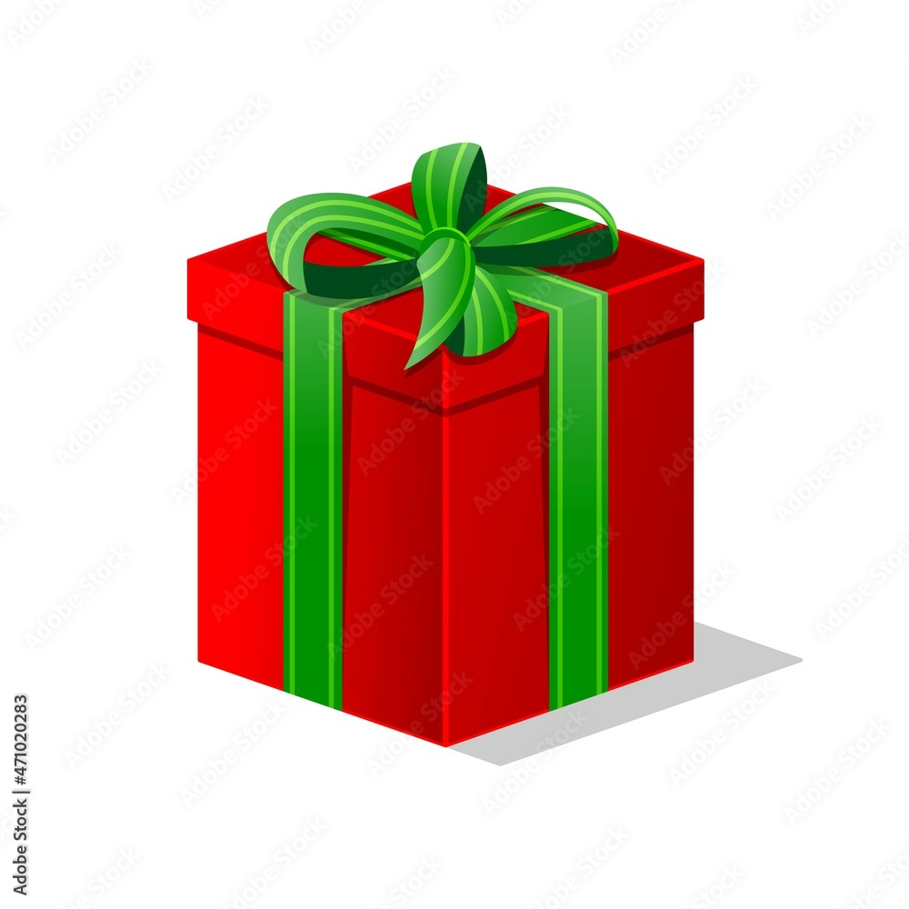 Gift in a red square box with a green bow. Gift in a red square box with a green bow.