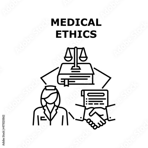 Medical Ethics Vector Icon Concept. Medical Ethics And Trust, Analyzing Practice Of Clinical Medicine And Related Scientific Research. Worker Professional Occupation Black Illustration