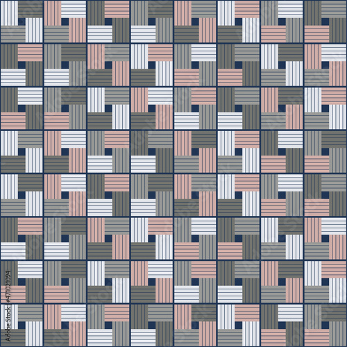 A mosaic of striped geometric figures. Seamless pattern. Design with manual hatching. Textile. Ethnic boho ornament. Vector illustration for web design or print.