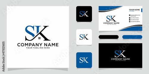 Foto Initial letter logo SK company name with business card design