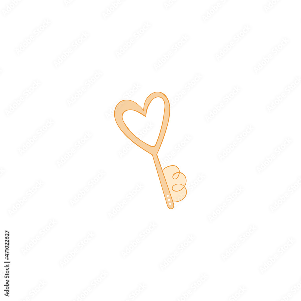 Golden Key. Heart. Cartoon art. Isolated vector object on white background. Golden Key. Heart. Cartoon art. Isolated vector object on white background.