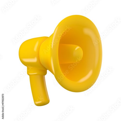 3d yellow megaphone realistic icon isolated on white background. Vector speaker illustration