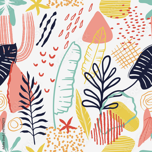 Modern jungle seamless vector pattern for girls, boys