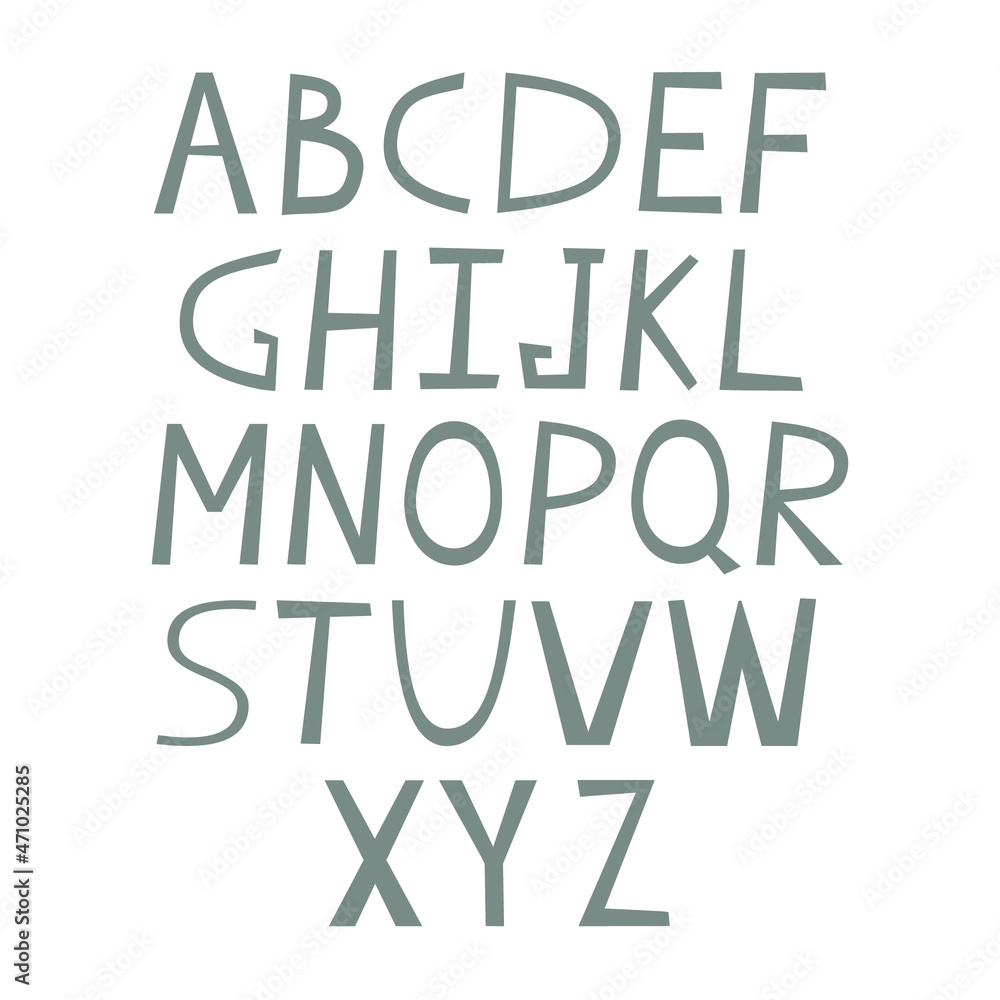 English alphabet set from A to Z hand drawn illustrations. Cute letters in doodle style.