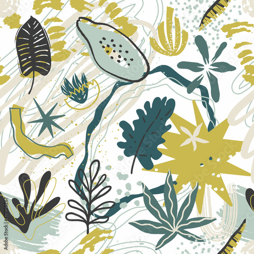 Modern jungle seamless vector pattern for girls, boys