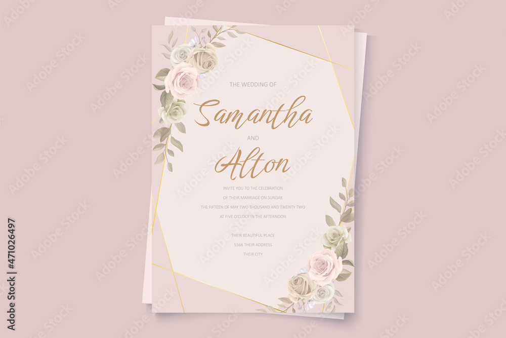 Beautiful soft floral and leaves wedding invitation card