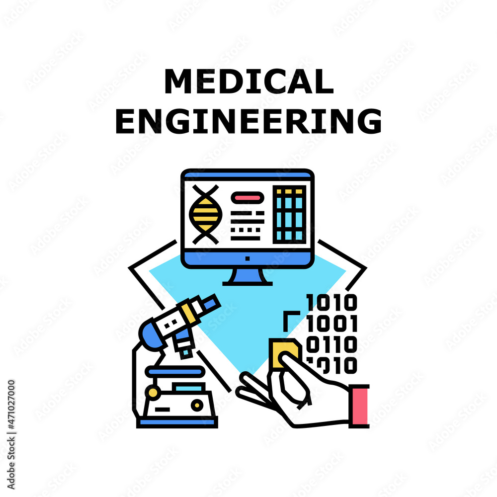 Medical Engineering Vector Icon Concept. Medical Engineering And Innovative Development, Laboratory Discovery And Experiment, Digital Researching. Modern Medicine Science Color Illustration