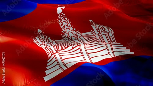 Cambodian flag. National 3d Cambodia flag waving. Sign of Cambodian seamless loop animation. Cambodia flag HD Background. Cambodian flag Closeup 1080p Full HD video for presentation. Cambodian flags f photo