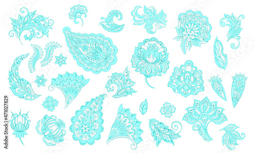 Vector set of isolated elements paisley, flowers and leaf for you own design