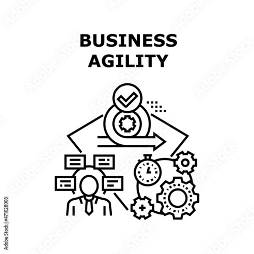 Business Agility Vector Icon Concept. Business Agility Of Businessman, Planning Strategy And Analyzing Working Processing. Entrepreneur Idea Thinking And Realization Black Illustration