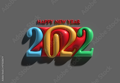 3D Render Happy New Year 2022 Text Typography Design.