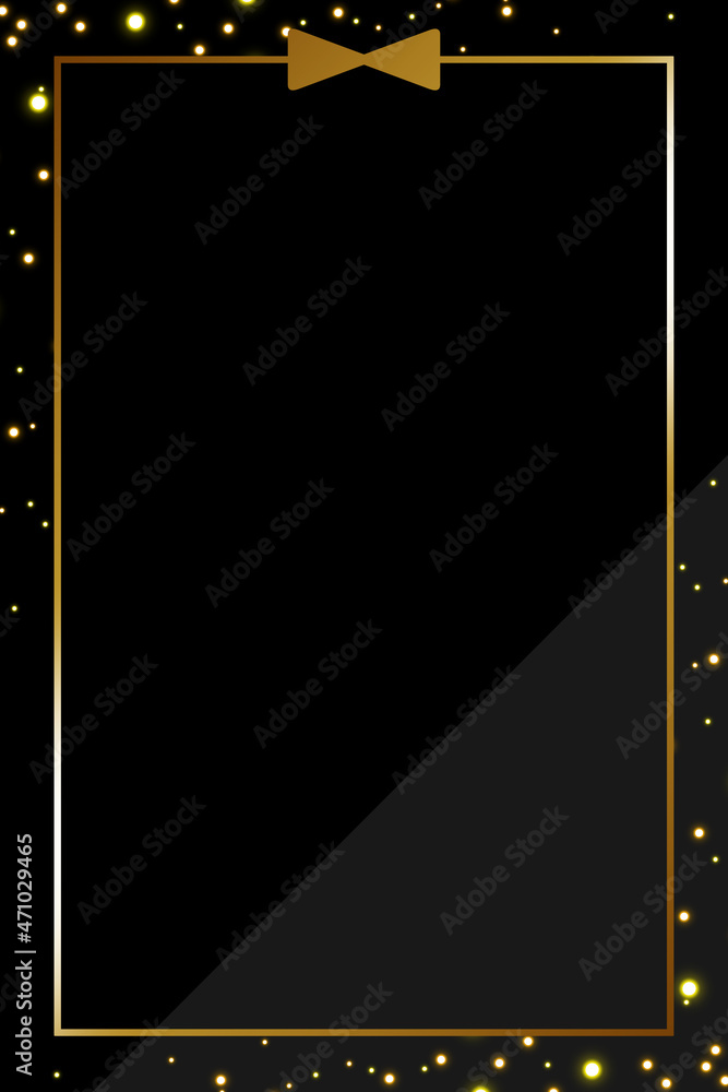 Obraz premium 高級感のあるリボンとキラキラ背景 縦位置 ブラック＆ゴールド