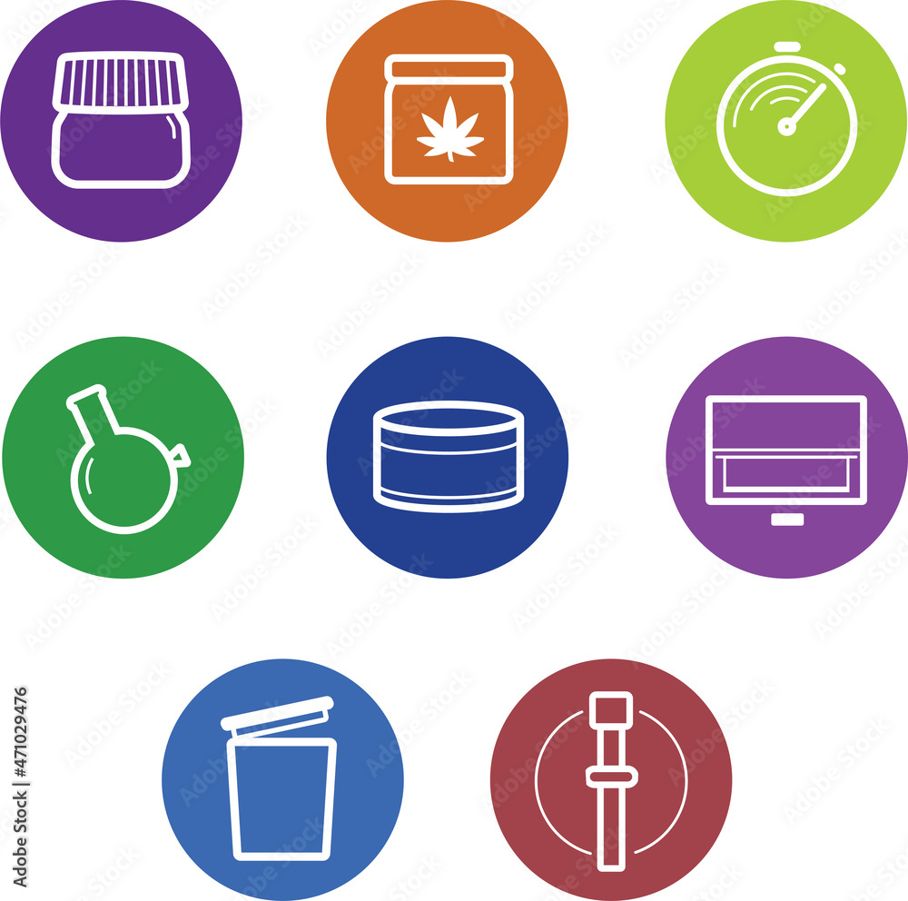 Simple pot shop smoking vector icons set Simple pot shop smoking vector icons set