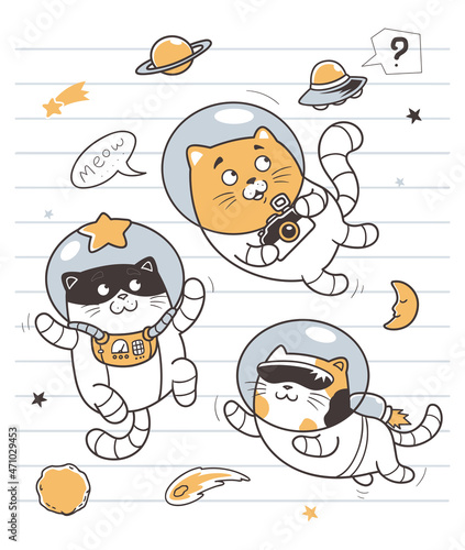 the astronauts cats doodle art