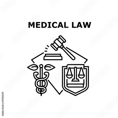 Medical Law Vector Icon Concept. Medical Law Practice For Protect Patient And Doctor Rule, Medicine Jurisprudence And Malpractice. Legal Definition And Judge Occupation Black Illustration