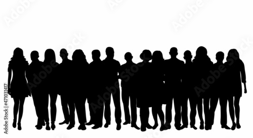 crowd of people silhouette, vector, isolated on white background