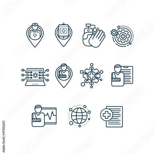 Hospital and healtcare sensory vector line icons set