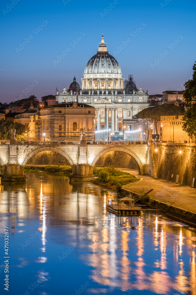 St. Peter's Basilica at night, Rome, Italy