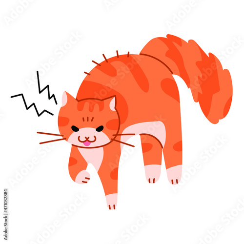 The cat is angry. Cute yellow cat illustration.