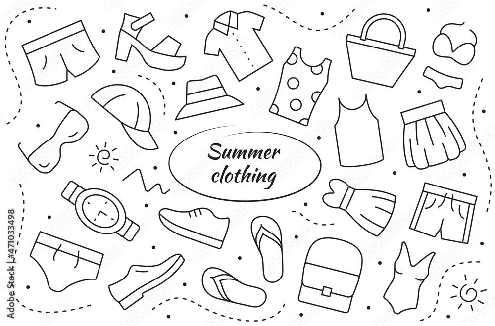 Summer clothing set. Collection vector linear apparel. Summer clothing set. Collection vector linear apparel.