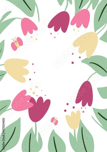 Background with tulips pink and yellow 