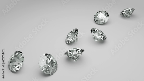 Diamonds on a white background. 3d render