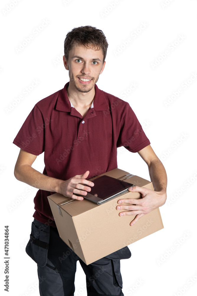 courier delivering parcels on a white background courier delivering parcels on a white background