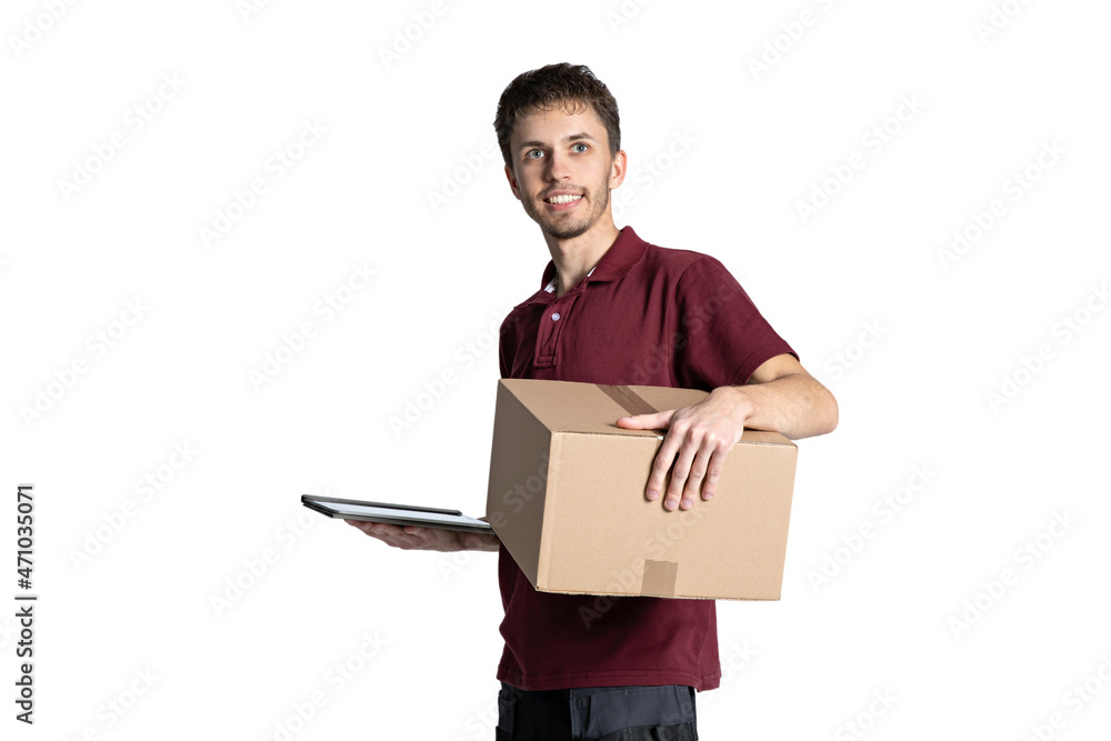 courier delivering parcels on a white background