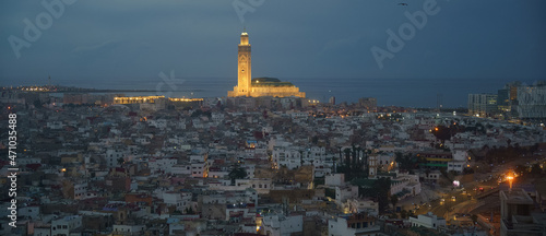 Casablanca cityscape: Old medina and Hassan II Mosque, HDR Image