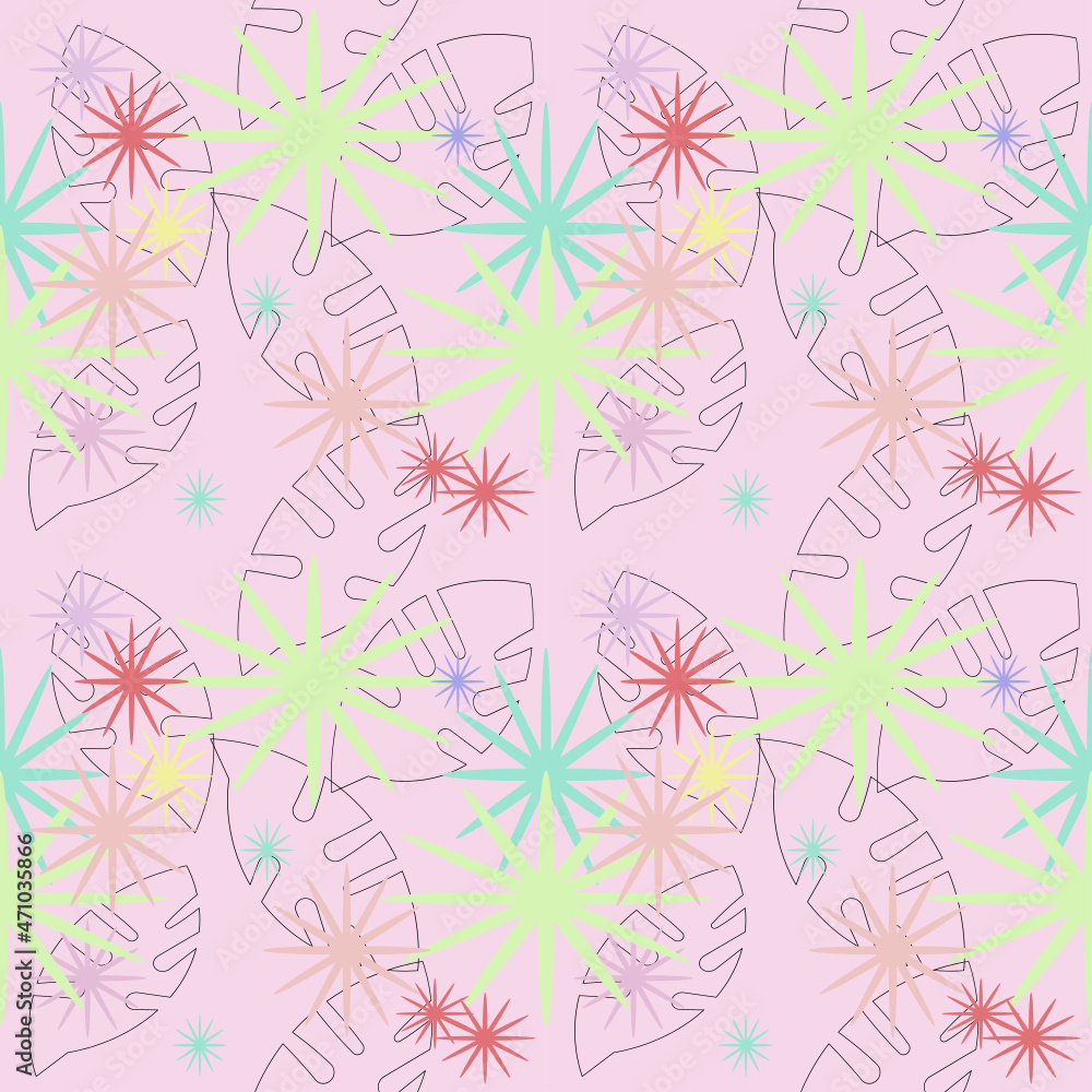 Flower and leave patterns, design vector, The pastel leaf and flower patterns are arranged as a background that can be coordinated in any direction. Use it as a colorful clothing pat
