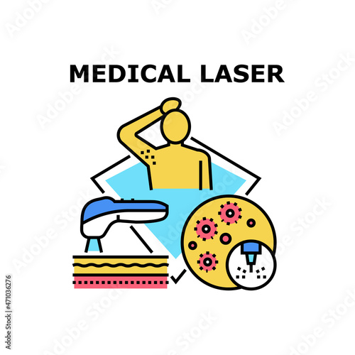 Medical Laser Vector Icon Concept. Medical Laser For Depilate Hair On Body And Treatment Acne Skin Disease And Problem. Skincare Electronic Equipment Depilator, Spa Salon Therapy Color Illustration