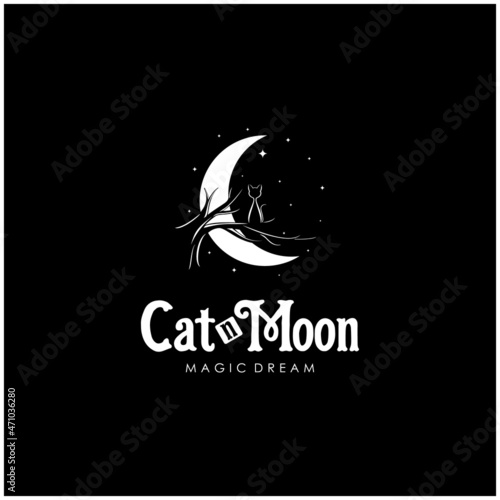 cat and moon logo design inspiration