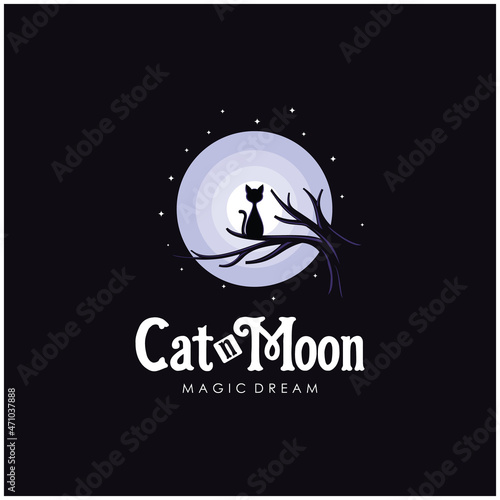 cat and moon logo design inspiration