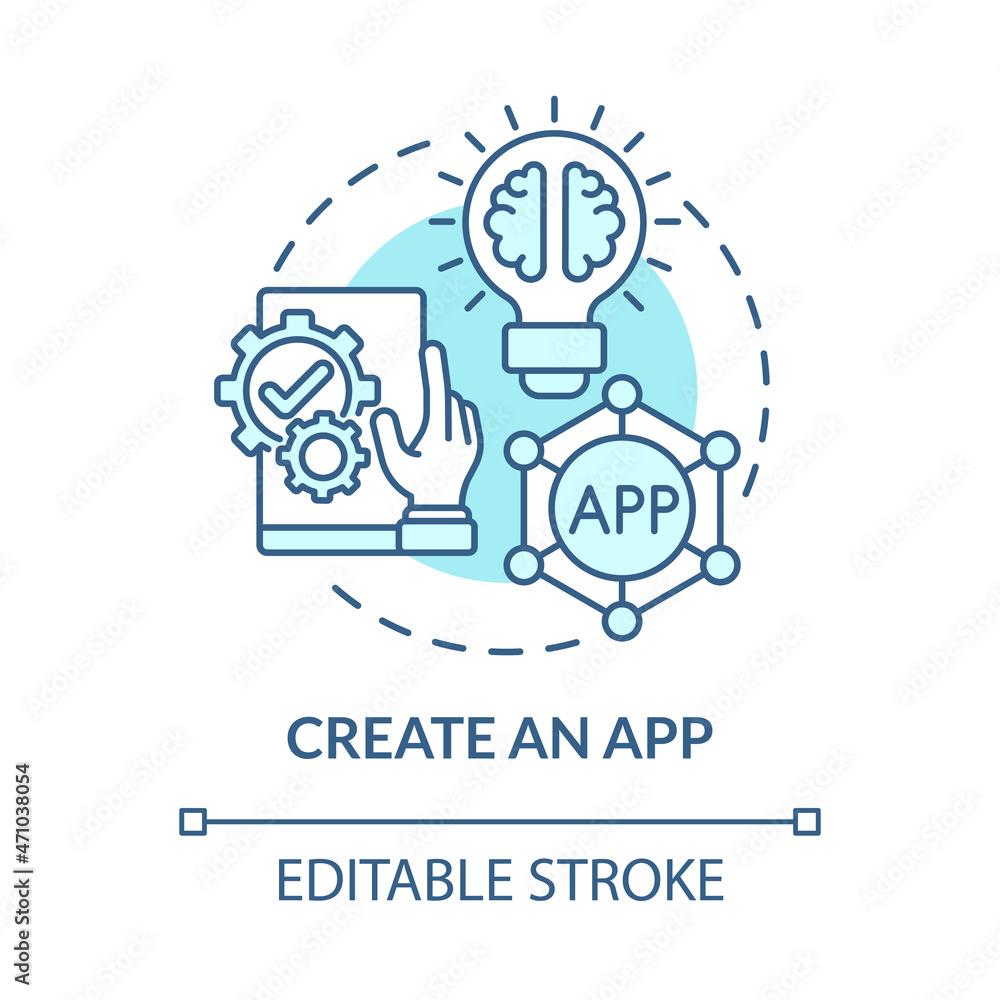 Create app blue concept icon. Making money online method abstract idea thin line illustration. Startup opportunity. Development process. Vector isolated outline color drawing. Editable stroke