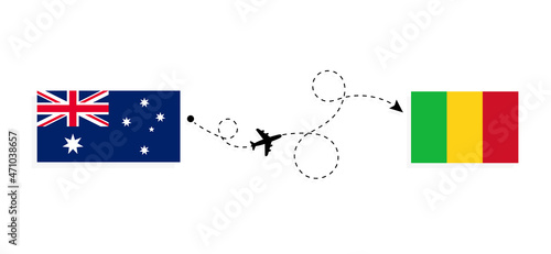 Flight and travel from Australia to Mali by passenger airplane Travel concept