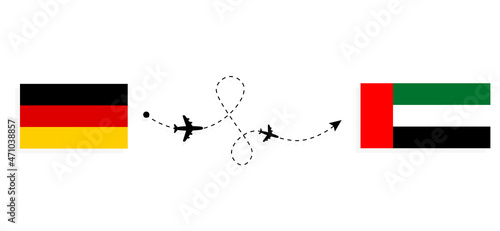 Flight and travel from Germany to United Arab Emirates by passenger airplane Travel concept
