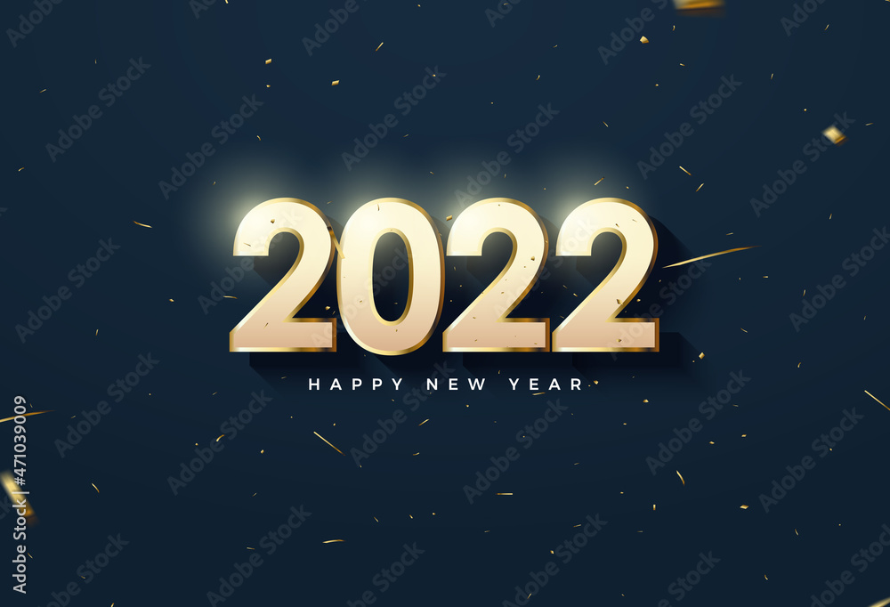 2022 Happy New Year With Embossed Shaded Numbers Illustration