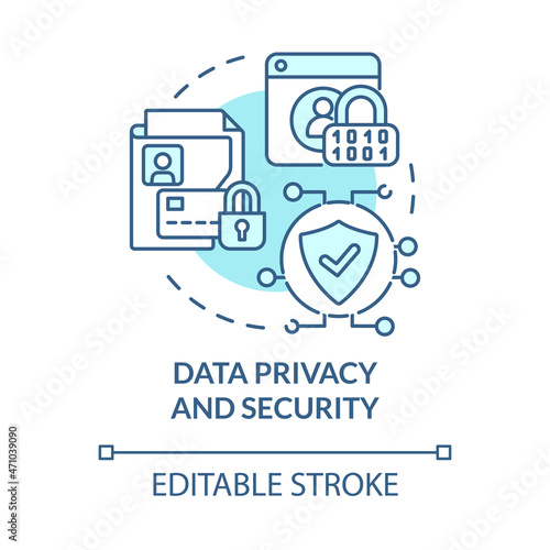 Data privacy and security blue concept icon. Online entrepreneurship risk abstract idea thin line illustration. Encrypting sensitive files. Vector isolated outline color drawing. Editable stroke