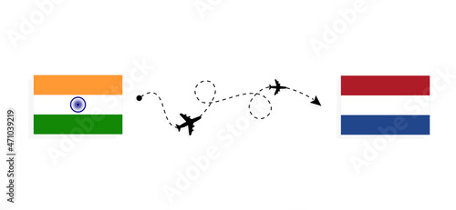 Flight and travel from India to Netherlands by passenger airplane Travel concept