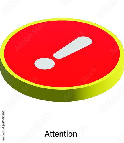 Symbol Achtung, Ausrufezeichen. Vektor Illustration als Button oder Schaltfläche. Isometrie, isometrisch icon