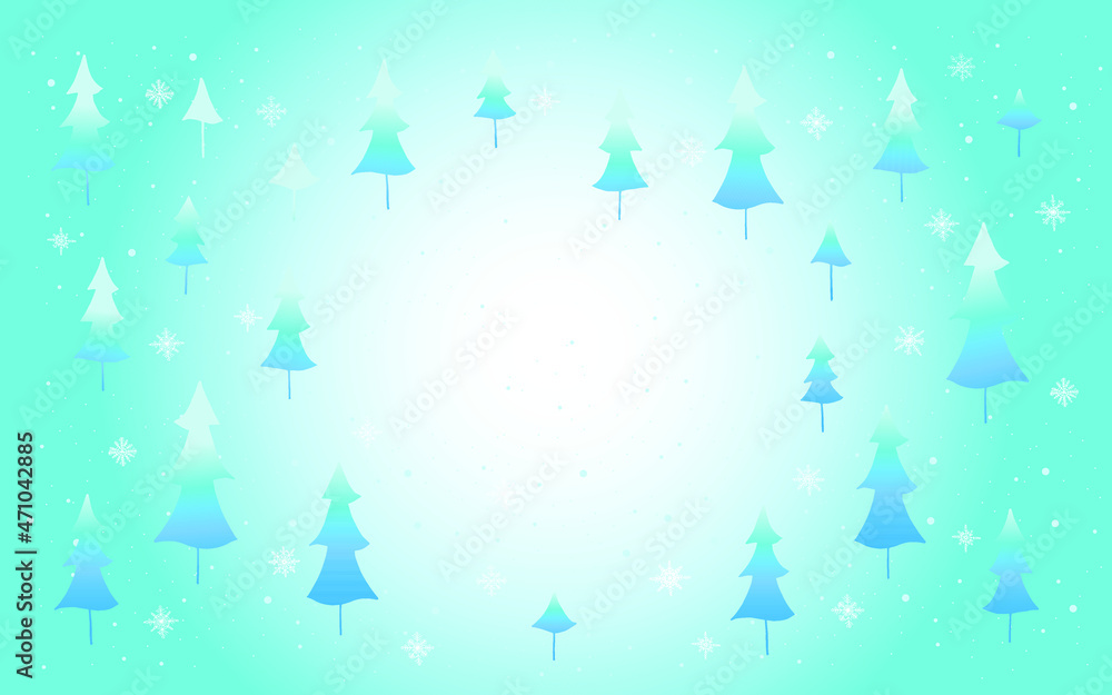 Christmas tree blue background with snow and snowflakes. Holiday design for flyer, greeting card, banner, celebration poster, party invitation or calendar.