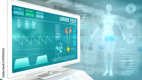 urine test - women health composition with digital overlays - conceptual industrial 3D rendering