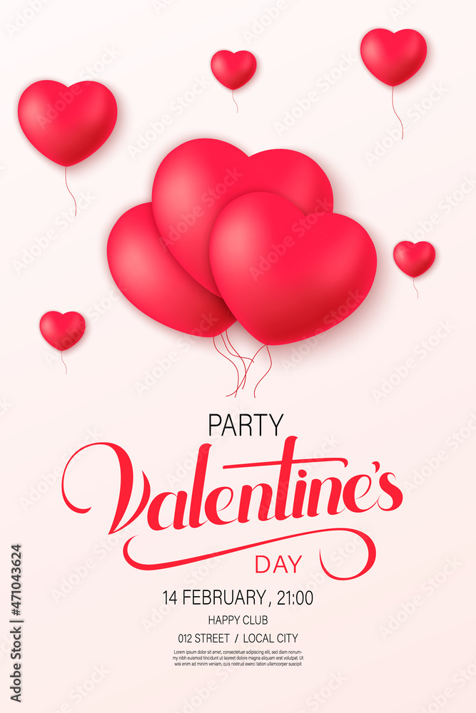 Happy Saint Valentine S Day Poster With Decoration Hearts