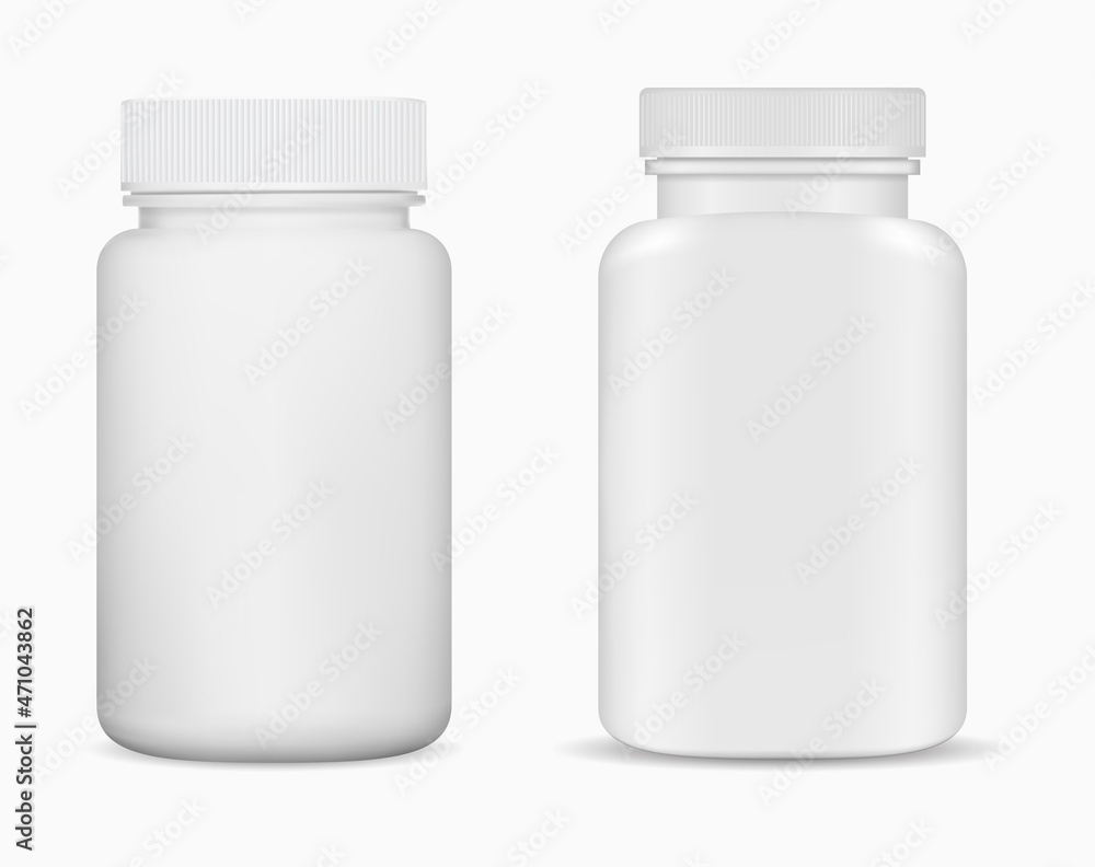 Supplement bottle isolated jar blank. Pill container vector template, medicine package mockup, pharmacy tablet can illustration. Antibiotic cure capsule can Supplement bottle isolated jar blank. Pill container vector template, medicine package mockup, pharmacy tablet can illustration. Antibiotic cure capsule can